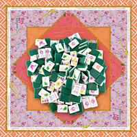 Tuiles de Mahjong Américaines Vert Foncé Luxe Moderne pour Golf et Tennis avec Tapis de Mahjong Imprimé Oiseau Orange 800x800mm Poker