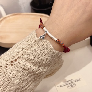 Bracelet en argent pur 999, cordon rouge tissé en bambou, bijoux unisexes à porter au quotidien - Product Image 4