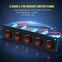 Panneau de 5 interrupteurs à bascule 12V 20A 24V 10A pré-câblé rouge 3 broches SPST pour barre lumineuse LED, éclairage de roche, voiture, camping-car, bateau