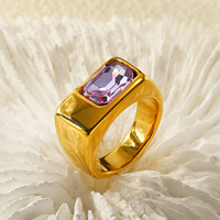 Bague tendance pour femme en acier inoxydable plaqué or, rectangulaire profonde, étanche et incrustée