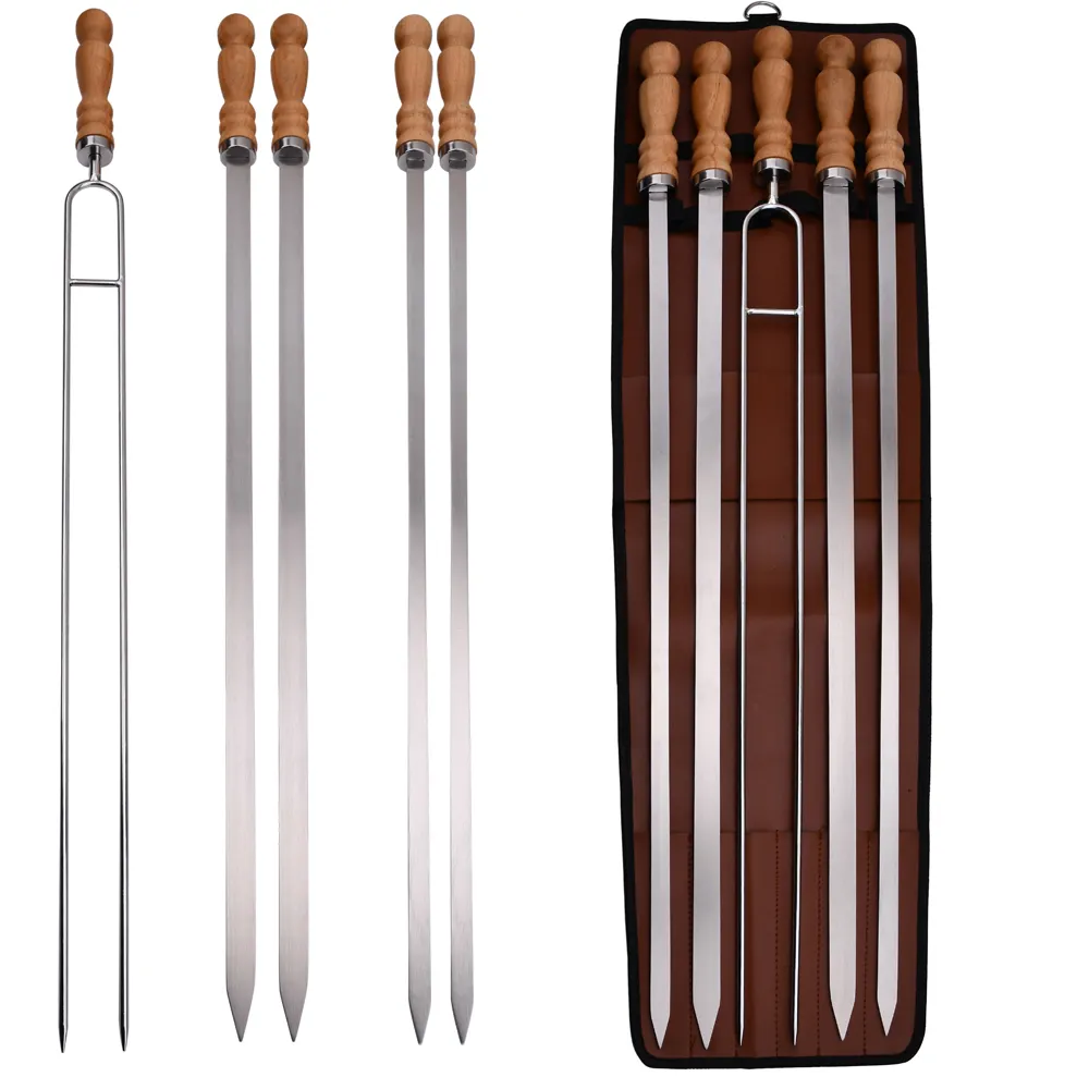 Kit de brochettes de barbecue avec manche en bois de grande taille, 5 pièces, le choix du maître de la grille, 5 Espetos Artesanais de Inox P/Churrasco