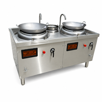 Cuisinière à induction professionnelle double wok 2*8KW avec wok de 300 mm, arrêt automatique de sécurité, mode économie d'énergie, contrôle double zone