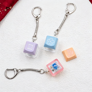 Porte-clés sonore personnalisé en acrylique transparent, motifs ange, animal, fruit, avec capuchon de clavier fidget, clicker et LED, jouet anti-stress - Product Image 2