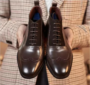 Zapatos Oxford de vestir para hombre, de cuero genuino, con punta cuadrada, con cordones, antideslizantes, formales, para oficina y carrera, botas de cuero para hombre - Product Image 4