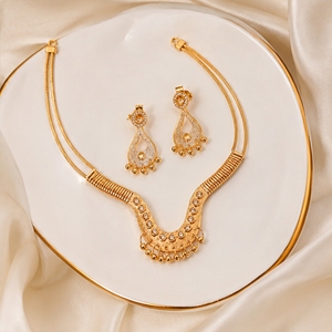 925 <b>Silver</b> Italian Gold <b>Choker</b> Necklace Set with Matching Drop Earrings Drop Design for Women Wedding Jewelry - Product Image 4