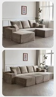 Canapé modulaire d'angle en L en velours et velours côtelé, design minimaliste de luxe léger, garni d'éponge, compressé