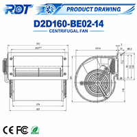 Ventilateur Soufflant Industriel AC pour Armoire VFD D2D160-BE02-14 230V 400V 700W à Double Entrée pour Dissipation de Chaleur des Armoires de Commande