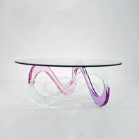 Moderner Luxus-Couch tisch aus klarem, rundem Glas mit Acryl für Wohnzimmer Einzigartige Wohn möbel