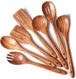 Küchen utensilien Set Holz löffel Kochgeschirr Set Kratz feste natürliche Teakholz Utensilien zum Kochen