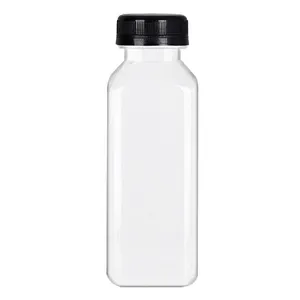 Botol jus plastik 12oz, wadah plastik minuman dingin bening dapat digunakan kembali botol susu bening botol kosong plastik untuk jus