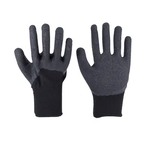 Factory 13G Black Polyester Black Latex Finish Construction Gloves Industrial Safety Latex Rubber Gloves