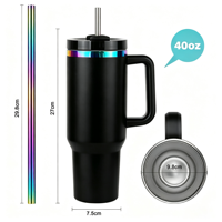 Gobelet isotherme de luxe personnalisé en acier inoxydable de 40 oz avec poignée et paille, plaqué or, isolation thermique de 6 à 12 heures, sans BPA