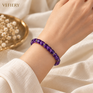 Pulsera Elástica de Amatista Brasileña Natural con Cuentas de Corte Recto y Dije Decorativo para Mujer, Venta al por Mayor de Joyería - Product Image 2