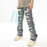 Mode personnalisée pour hommes, jeans baggy, pantalons avec patch en détresse, pantalons pour hommes, jeans style skinny empilés