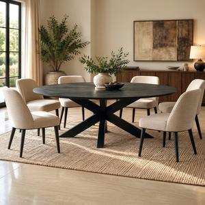 Table à manger ovale en marbre blanc de style industriel moderne de haute qualité avec pieds en métal araignée, 6 places, assemblage requis - Product Image 1