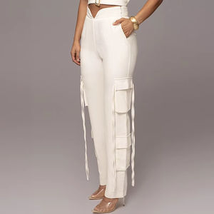 Abiti alla moda estivi Casual a <span class=keywords><strong>vita</strong></span> <span class=keywords><strong>alta</strong></span> da <span class=keywords><strong>donna</strong></span> con 6 tasche bianco da lavoro Casual <span class=keywords><strong>pantaloni</strong></span> in bianco - Product Image 5