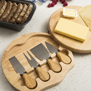 Plateau à <span class=keywords><strong>fromage</strong></span> rond en bois pivotant, planche à découper <span class=keywords><strong>de</strong></span> 8 pouces avec 4 couteaux à <span class=keywords><strong>fromage</strong></span> en acier inoxydable - Product Image 2
