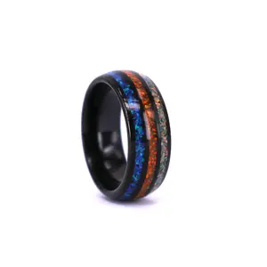 3 in 1 Multi color Opal Inlay Tungsten Ring, Elegant Opal Men Tungsten Ring