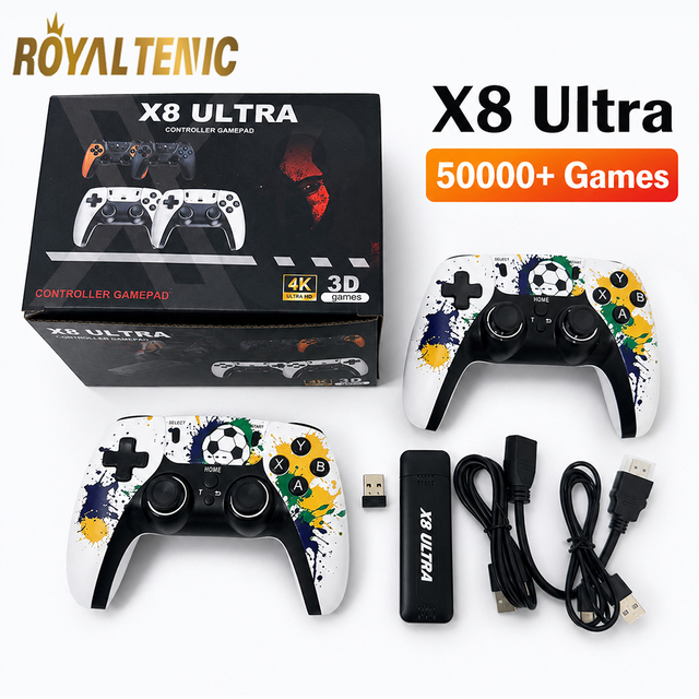 X8 Ultra Game Stick 4K with Dual 2.4G Rechargeable Wireless Controller Plug and Play Retro Video Game Console Consola De Juegos