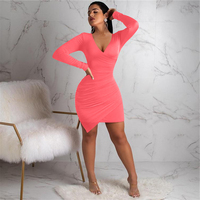 Nuevos vestidos de fiesta Mujeres Diseño irregular Sexy Manga larga Cuello en V profundo Vestidos de Club