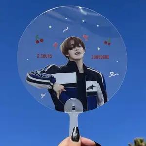 Design personalizado Kpop evento piquete transparente fãs único lado impressão impermeável plástico PVC Hand Fan