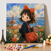 Kit de peinture par numéros personnalisé Y-042 pour adultes, paysage artistique, peinture DIY, toile Chat noir et jardin fleuri, décoration murale pour la maison