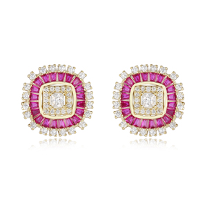 Orecchini a Perno in Argento Sterling 925 con <span class=keywords><strong>Zirconia</strong></span> Cubica e Rubino Placcato Oro, Gioielli di Moda per Donna, Personalizzabili ODM, Ideali come Regalo - Product Image 5