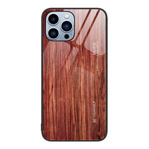 Coque de téléphone fine en <span class=keywords><strong>verre</strong></span> <span class=keywords><strong>trempé</strong></span> à <span class=keywords><strong>motif</strong></span> grain de bois pour iPhone 17 15 14 13 12 16 Pro Max Plus – Étui de protection au design minimaliste - Product Image 3