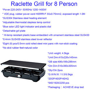 Gril de table à <span class=keywords><strong>raclette</strong></span> électrique CE CB Plaque de cuisson antiadhésive pour 8 personnes et <span class=keywords><strong>pierre</strong></span> de cuisson pour le ménage et l'hôtel - Product Image 6