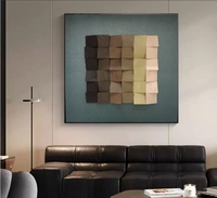 Seni Kayu Geometris 3D Patung Dekorasi Dinding Bertekstur Lukisan Blok Kayu Persegi Karya Seni Unik untuk Rumah