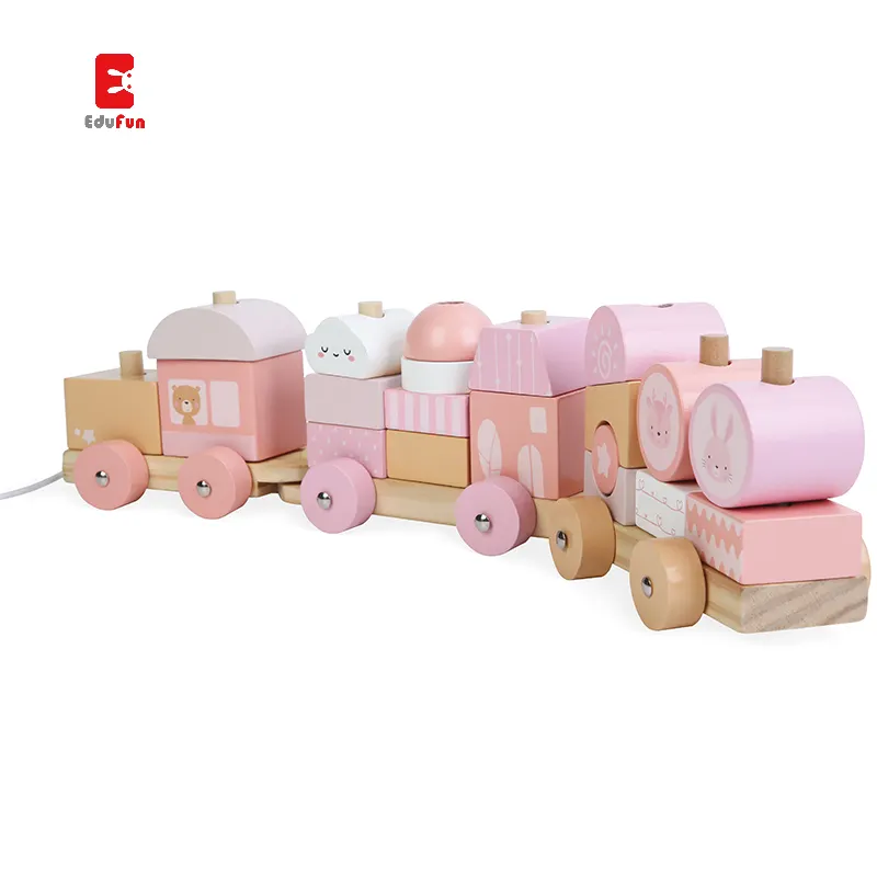New Style Preschool educational animal kids block set toy wooden stacking train for children wooden blocks train montessori toys