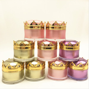 pink skin care crown shape Cream jar with the gold lids double wall acrylic type and Skin Care Cream Use plastic mason jar