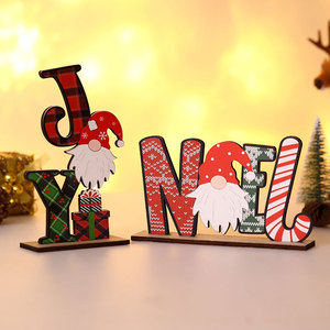 Nuevas decoraciones festivas navideñas, rompecabezas de letras de madera de colores, adornos DIY, figurita de escritorio de un anciano sin rostro. - Product Image 1
