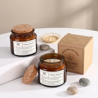 Bougie parfumée artisanale en cire de soja ambre verte, pot en verre avec couvercle en liège, écologique, 85g 3oz, pour Diwali et Pâques