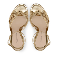 Sandales d'Été à Talons Hauts Élégants en Cuir PU Doré avec Nœud et Bride Cheville pour Soirée