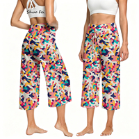 Pantalon large personnalisé à motif abstrait coloré, ultra doux, taille haute, coupe courte, pour yoga et détente, avec cordon de serrage fonctionnel