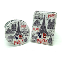 Miroir de poche en cuir miniature de gros, miroir cosmétique brillant, souvenir touristique de France Paris avec logo personnalisé