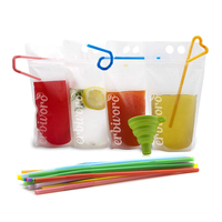 Vente en gros OEM Sac à fermeture éclair pour jus de fruits transparent BPA Pochette à fermeture éclair pour boissons avec pailles de haute qualité