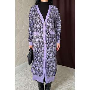 Cardigan en tricot boutonné lilas pour femme, décontracté, à manches longues, anti-boulochage, manteau pull tricoté, vêtement d'extérieur tendance - Product Image 3