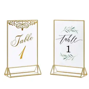 Suporte acrílico de 2 lados transparente, suporte com borda de ouro de cilindro acrílico dupla face perfeito para suporte de número de mesa de casamento