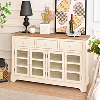 ART NEST INNOVA Meuble de rangement rustique moderne pour salon, armoire en bois durable à 3 tiroirs, porte en verre, couleur blanche, meubles de maison