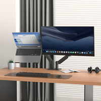 Support double moniteur pour ordinateur portable Khcoohoo, capacité de charge 9 kg, inclinaison réglable, support de moniteur à ressort à gaz 90°, noir, acier laminé à froid