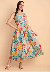 Vestido Midi de Algodón Estampado Floral a Rayas o Liso para Mujer, Estilo Bohemio, Informal, de Verano, Corte Regular, Transpirable, de Manga Corta - Product Image 3