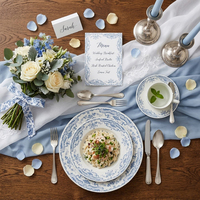 Service de table en céramique bleu floral vintage personnalisé, assiettes, bols, tasses à thé et soucoupes en porcelaine fine de diverses formes