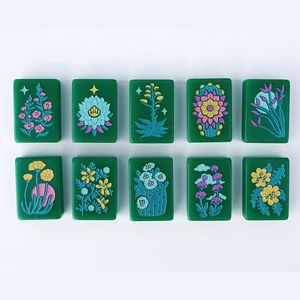 Jeu de Mahjong Américain Bohème Faune et Flore <span class=keywords><strong>Sauvages</strong></span> Blocs de Mahjong en Acrylique Poli Vert Émeraude Style Sud-Ouest pour Cadeau de Fêtes - Product Image 2