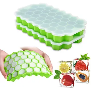 Cubo de nido de abeja redondo de silicona, bandeja de cubo de hielo con bola de tapa, portátil, gigante, reutilizable