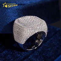 Bague Moissanite Iced Out en Argent 925, Sertie de Baguettes Carrées et Pavées, Style Hip Hop Bling, Bijou de Fête, Cadeau