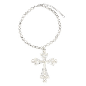 Collar con Cruz de Perlas, Colgante de Perla Blanca Dorada, Cadena para Clavícula, Uso Diario, Grado AA, Diseño Geométrico - Product Image 5