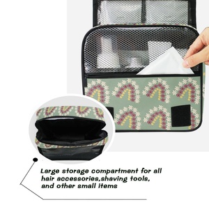 Hawaiian <b>Rainbow</b> Flower Printed Custom Logo Cosmetic Foldable Waterproof Hanging Travel Toiletry <b>Bags</b> for Women with Hook - Product Image 4