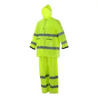 Özel Logo PVC yüksek görünürlük floresan sarı Polyester su geçirmez yansıtıcı yağmurluk takım elbise